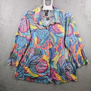 NEW Ali Miles 2PC Shirt Top Women XL Inner Tank Top Stretch Snap Button Colorful